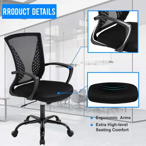 Miniatura 6 de Silla de oficina ergonómica de malla para computadora BestOffice, con reposabrazos, soporte lumbar, respaldo medio, giratoria, ajustable, para Negro