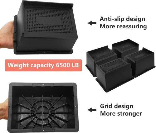 Miniatura 4 de Elevadores de cama de 4 pulgadas, resistentes, elevadores de muebles de gran tamaño, paquete de 4 elevadores de cama extra anchos para mesa, sofá