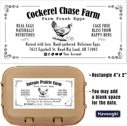 Miniatura 2 de Havongki 200 hojas – VOL.1 – Etiquetas personalizadas para cartón de huevos de 4 x 2 pulgadas, calcomanías adhesivas de huevos frescos de granja