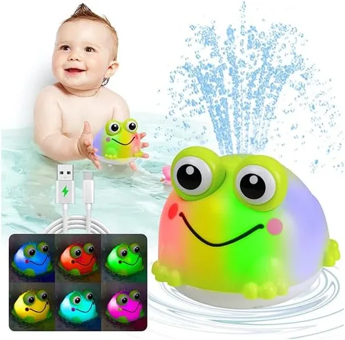 Juguetes de baño iluminados para niños de 1 a 3 años, juguete de baño de rana recargable para bebés de 6 a 12 meses, juguetes de fuente de bañera de