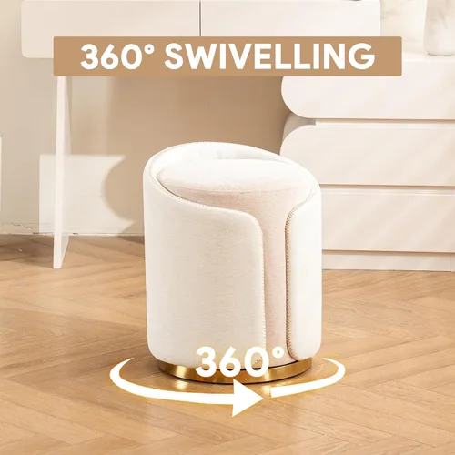 Miniatura 3 de Taburete Giratorio de Tocador con Base Dorada Cómoda Silla de Tocador Taburete Redondo Moderno para Tocador de Maquillaje Otomana de Tocador Beige
