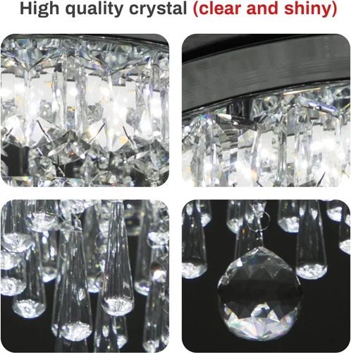 Miniatura 5 de CLAIRDAI Lámpara de araña moderna de cristal redonda LED, luminarias de luz de techo de cristal, lámpara de araña de montaje empotrado, lámpara