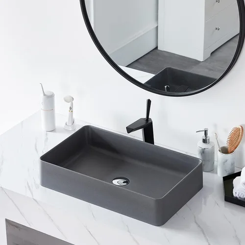 Miniatura 10 de Cpingao Lavabo de Recipiente Redondo de Baño de 17.7 Pulgadas, Lavabo Circular Sobre Encimera de Piedra Mate Moderno Lavabo de Arte para Gabinete