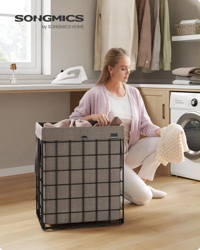 Miniatura 2 de SONGMICS Cesta para la ropa sucia, 23.8 galones (90 litros) Cesta de ropa, Cesta para ropa plegable, Forro extraíble y lavable, Marco de alambre