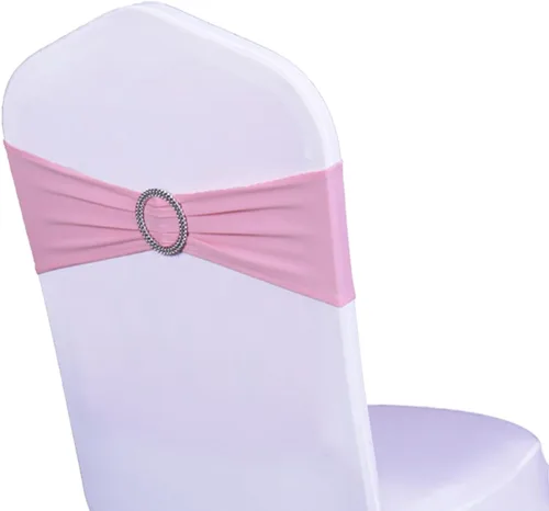 Miniatura 31 de Paquete de 50 bandas elásticas para sillas de bebé azul para boda, bandas elásticas de licra con hebilla deslizante, arcos de sillas de spandex