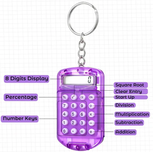 Miniatura 4 de NUOBESTY Mini calculadora de 3 piezas, calculadora de bolsillo pequeña con llavero, herramienta electrónica portátil de 4 funciones para escuela
