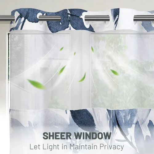 Miniatura 2 de WITHLOC - Cortina de ducha sin gancho y con forro interior impermeable de tela a presión, cortinas de tela para ducha con diseño de plantas y flores