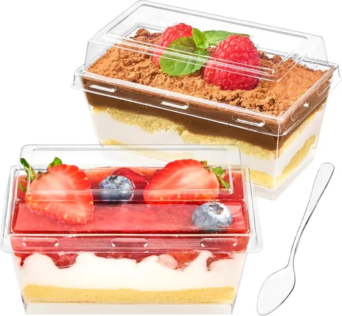 Miniatura 9 de Paquete de 50 tazas de postre en forma de corazón de 5 onzas con tapas y cucharas, mini tazas de postre para servir en fiestas, parfait, queso