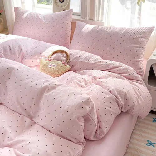 Miniatura 4 de Polka Dot Twin XL Duvet Cover Pink Zipper Twin XL Comforter Cover Cotton Double Gauze Cute Soft Duvet Cover Set with 2 Pillowcases Boho Girls