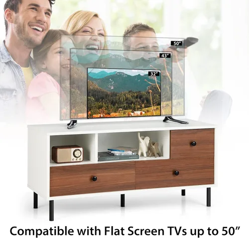 Miniatura 7 de Tangkula Soporte de TV de granja para televisores de 50 pulgadas, moderna mesa consola de pantalla plana con 2 cubos y 3 cajones grandes, armario