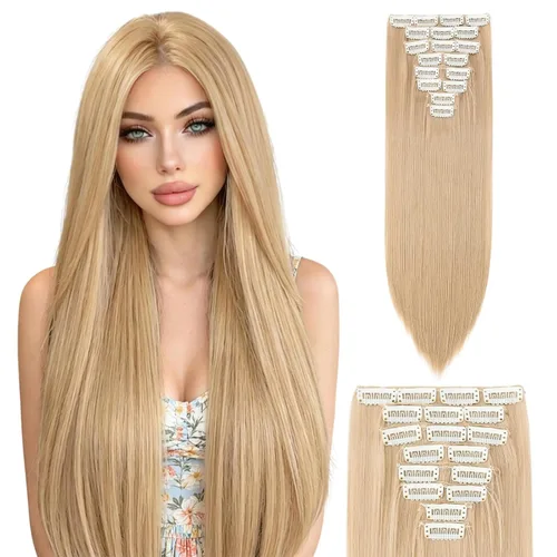 Miniatura 12 de S-noilite Extensiones de cabello sintético largo y lacio con clip de 23 a 26 pulgadas, 8 unidades, 18 clips, para mujeres, entrega de 2 a 5 días
