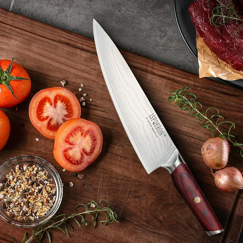 Miniatura 7 de Cuchillo de chef japonés, cuchillo de chef de Damasco de 8 pulgadas, acero inoxidable japonés VG10 de alto carbono, hoja forjada a mano de 67 capas