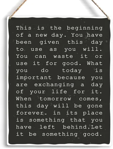 Arte de pared inspirador motivacional con texto en inglés "This Is The Beginning Of A New Day" de madera, letrero colgante positivo, decoración de