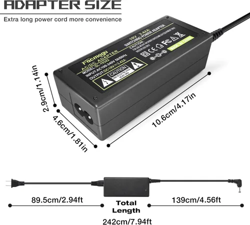 Miniatura 7 de Facmogu DC 19V 3.42A Fuente de alimentación, transformadores 100-240V AC a DC 19Volt de 65 vatios, adaptador de corriente convertidor con enchufe DC