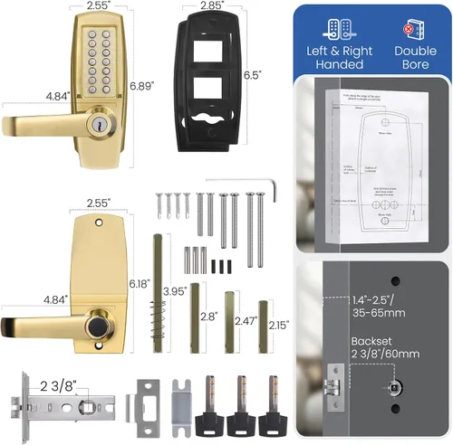 Miniatura 6 de Cerradura de puerta de entrada sin llave con asa, cerradura de teclado comercial, cerradura de puerta mecánica para exteriores, cerradura de código