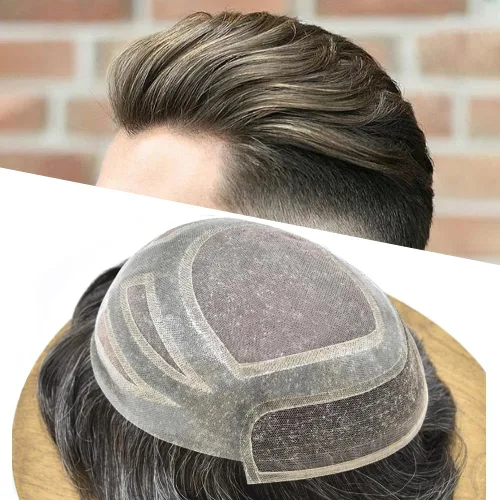Miniatura 18 de Toupee For Men Human Hair Men's Toupee Hair Replacement System For Men Fine Mono Hair Piece For Men Poly Mens Hair System 8X10 Medium light density