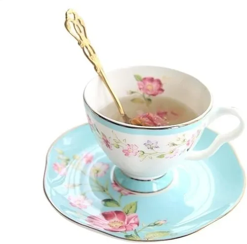 Tazas de café Juego de platillos de taza de té de la flor de la taza del té de la porcelana de la crema del cuenco del azúcar taza del café de la