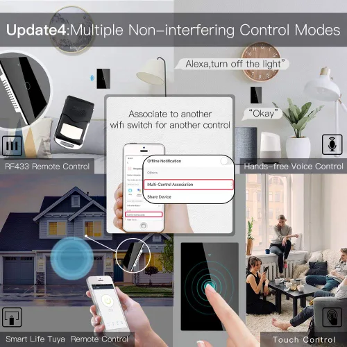 Miniatura 5 de MoesGo - Interruptor inteligente táctil de pared WiFi RF433 de segunda generación Smart Touch Wall Single Fire, no se necesita cable neutro