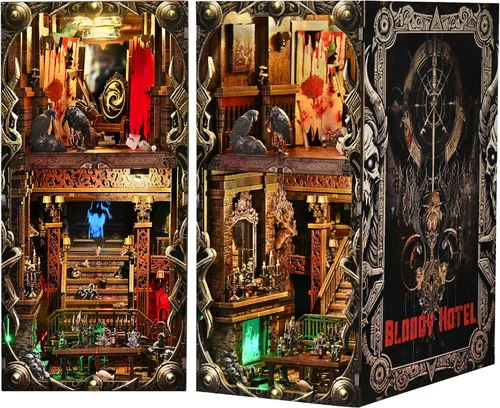 Miniatura 2 de Kit de Rincón de Libro Espeluznante DIY, Casa de Muñecas en Miniatura Rompecabezas 3D de Halloween, Rompecabezas de Madera 3D de Terror Aterrador