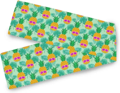 Gafas de sol de verano, hojas de palmera de piña, color verde, camino de mesa decorativo plateado, 13 x 70 pulgadas, decoraciones reutilizables para