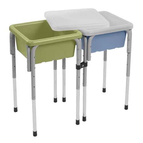 ECR4Kids Mesa de juego ajustable de arena y agua de 2 estaciones, con recipientes sensoriales, Verde helecho/Azul polvoriento