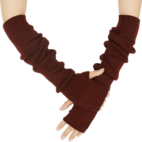Miniatura 62 de Guantes cálidos de cachemira de brazo largo para mujer, guantes de invierno acogedores sin dedos, calentadores de brazos suaves, gran regalo