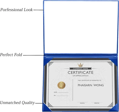 Miniatura 3 de Cubierta impresa para diploma de 8.5 x 11 pulgadas, soporte de diploma de graduación de cuero sintético acolchado para certificado (azul rey)