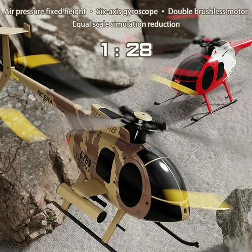 Miniatura 2 de Helicóptero de control remoto C189, helicóptero militar defensor MD500 escala 1:28, 2.4G 6CH RTF Motor sin escobillas de una sola hoja Flybarless
