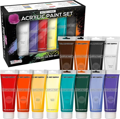 U.S. Art Supply Juego de 12 tubos de pintura al óleo acrílica de 2.5 fl oz, alta opacidad, fuerte fuerza de tintado, pinturas al óleo para pintura