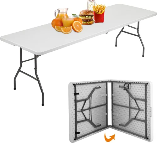Miniatura 10 de BestOffice Mesa de picnic plegable de 4 pies, mesa de plástico para campamento, cerradura de mesa plegable para eventos de fiesta, color marrón
