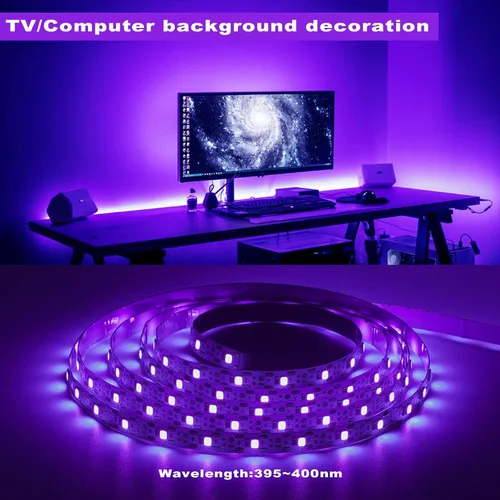 Miniatura 4 de Tiras de luz LED negras de 6.6 pies, 120 perlas de lámpara, kit de tira de luz negra LED con cable USB de 1.5 m, tira de luz Blacklight flexible