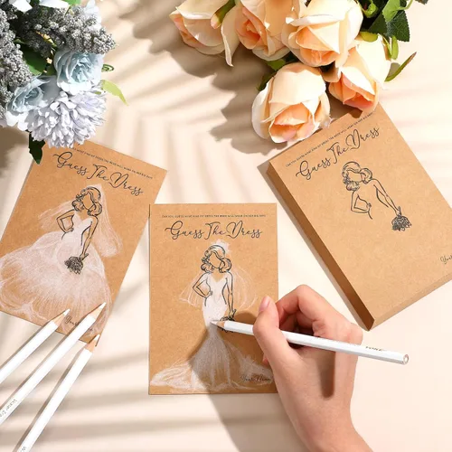 Miniatura 3 de Fulmoon 30 juegos de Adivina el vestido, juegos de despedida de soltera para invitados, incluyen tarjetas de juegos de ducha de boda, lápices Marrón