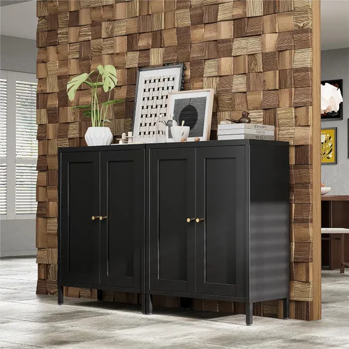 Miniatura 4 de Bevivog Armario de almacenamiento pequeño para baño, armario de metal negro con 2 puertas y 2 estantes ajustables, armarios de piso de metal