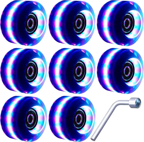 Miniatura 12 de Tanzfrosch Paquete de 8 Ruedas de Patines con Rodamientos Instalados Ruedas Cuádruples con Luz para Patinaje de Doble Fila y Monopatín 82A Azul