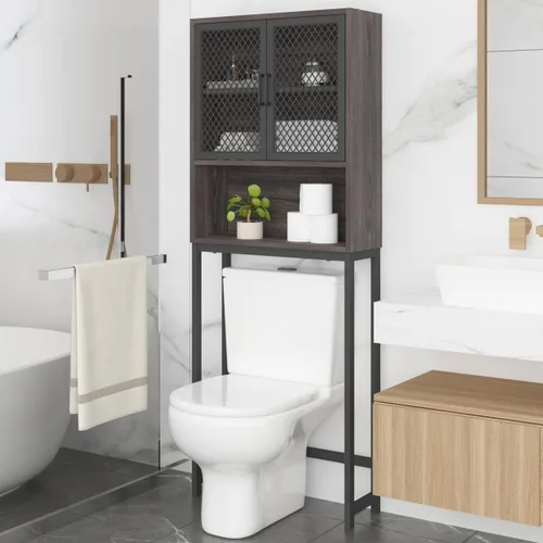 Launica Gabinete de almacenamiento sobre el inodoro, organizador de baño sobre el inodoro con puertas y estantes de malla, armario de almacenamiento