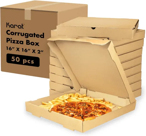 Miniatura 9 de Karat Cajas de pizza de 20,3 x 20,3 cm [paquete de 50] Cajas corrugadas de impresión roja clásica Ventiladas, resistentes a la grasa, duraderas