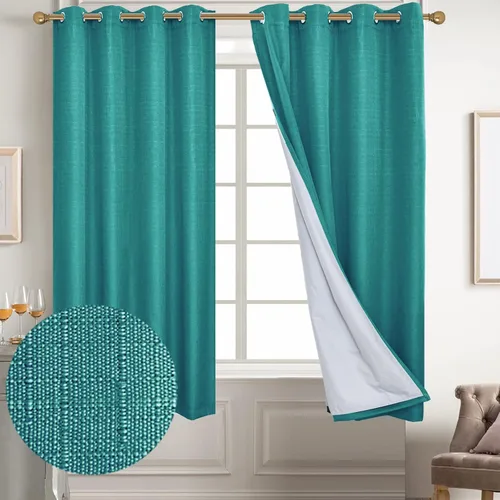 Miniatura 69 de Diraysid Cortinas 100% opacas de lino beige para dormitorio, con ojales, aislamiento térmico, cortinas de oscurecimiento de habitación