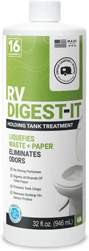 Miniatura 8 de Unique RV Digest-It+, tratamiento de inodoro extra fuerte para autocaravana, licua, desechos y todas las marcas de papel higiénico, eliminador