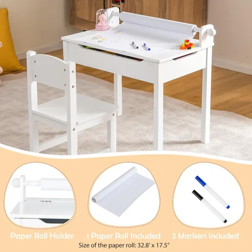 Miniatura 4 de Costzon - Juego de mesa y silla para niños, mesa de arte y manualidades con tapa abatible para cuarto de juegos, jardín de infantes, escritorio