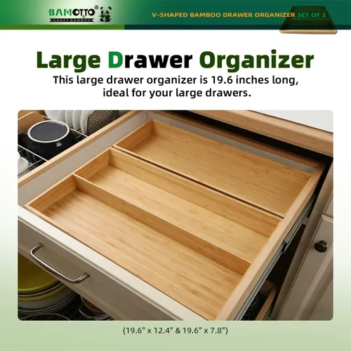 Miniatura 4 de Organizador de Cajones de Bambú en Forma de V de 2 Piezas - Ideal para Vajilla Grande y Larga de Cocina, Utensilios de Cocina, Cubiertos, Vajilla