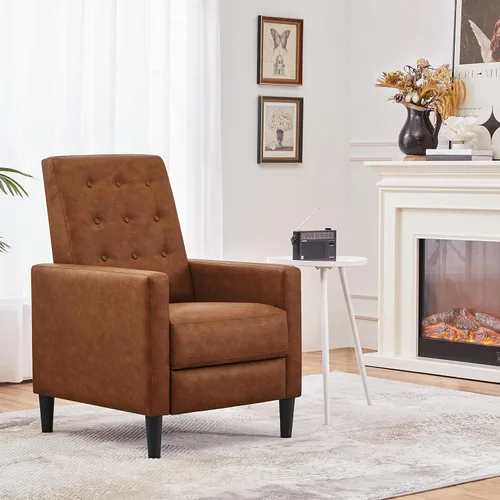 Miniatura 2 de Yaheetech - Sofá reclinable de cuero sintético, silla reclinable individual moderna de mediados de siglo, respaldo y reposapiés ajustables, sofá