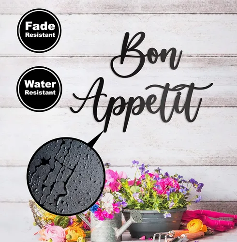 Miniatura 5 de Vivegate Bon Appetit - Decoración de pared de metal – 17 x 12 pulgadas, diseño moderno y bonito de granja, arte de pared de metal para colgar