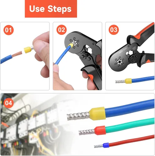 Miniatura 5 de Preciva - Herramienta de prensado de virola hexagonal, dientes de sierra autoajustables, para terminales de alambre de trinquete para virola