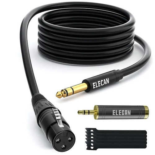 Miniatura 9 de Elecan Cable Auxiliar TRS Macho a XLR Macho de 3.5mm (1/8 Pulgada) de 4 Pies, Cable de Micrófono Estéreo Blindado Profesional Balanceado, Chapado