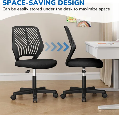 Miniatura 6 de Yaheetech Silla de oficina ergonómica de malla sin brazos, silla giratoria de respaldo medio con ruedas, silla de estudio de altura ajustable
