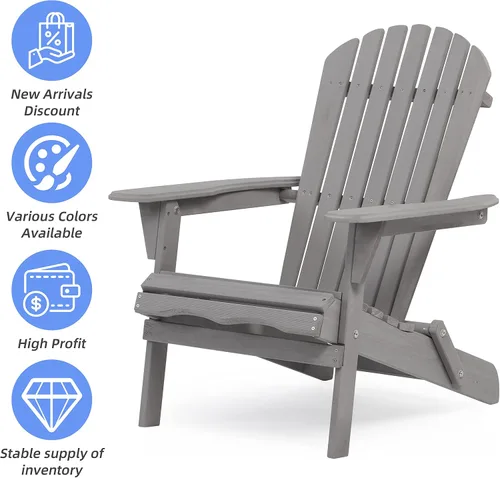 Miniatura 4 de Juego de 2 sillas Adirondack plegables de madera maciza para jardín, jardín, césped, patio trasero, color gris