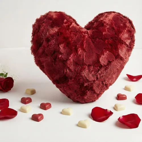 Miniatura 4 de DaDa Bedding Dreamy - Almohada de piel sintética de corazón rojo – Cojín de peluche de corazones enamorados de lujo de San Valentín con inserto Lujo