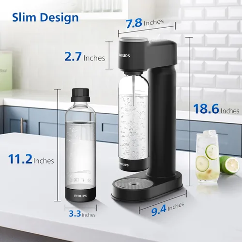 Miniatura 4 de Philips Máquina para hacer agua con gas ADD4901BKOQ/37, máquina de soda de plástico con botella de rosca rápida, botella de carbonatación PET de 1L