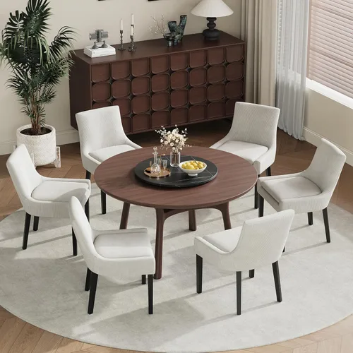 Miniatura 8 de COLAMY Juego de 2 sillas de comedor tapizadas con respaldo medio y patas de madera, sillas auxiliares modernas para sala de estar/comedor