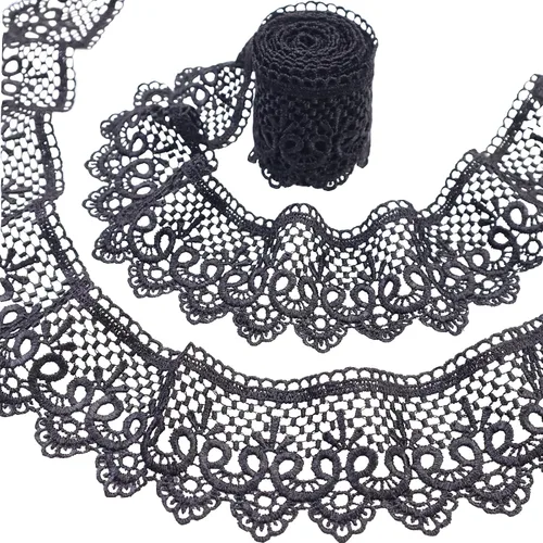 Miniatura 8 de Cinta de encaje negro de 5 yardas de Venecia para coser ropa, decoración de fiesta en el hogar